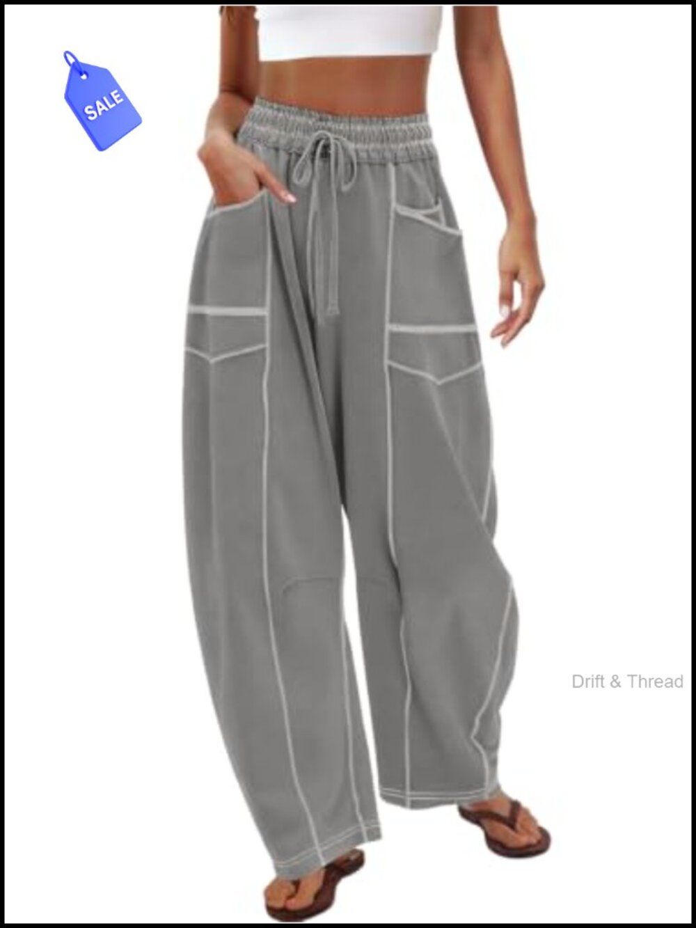Barrel Sweatpants Women Wide Leg Baggy Lounge Pants with Pockets Drawstring
